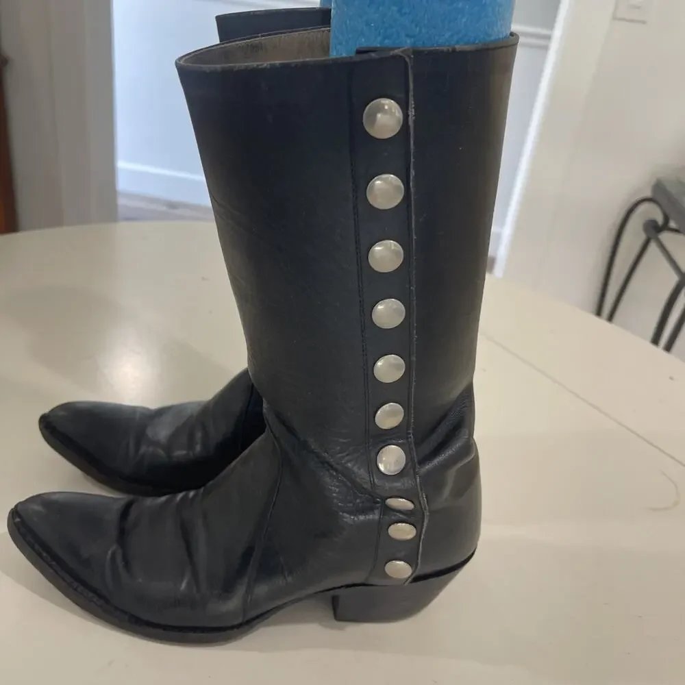 Champion Attitude Men Black Western Boots Size 9B Snap Side Vintage